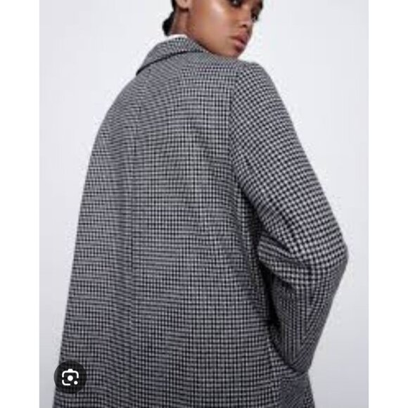 ZARA Houndstooth Tweed Frayed Jacket Blazer Coat - Size S - Black & White Check - Picture 7 of 16